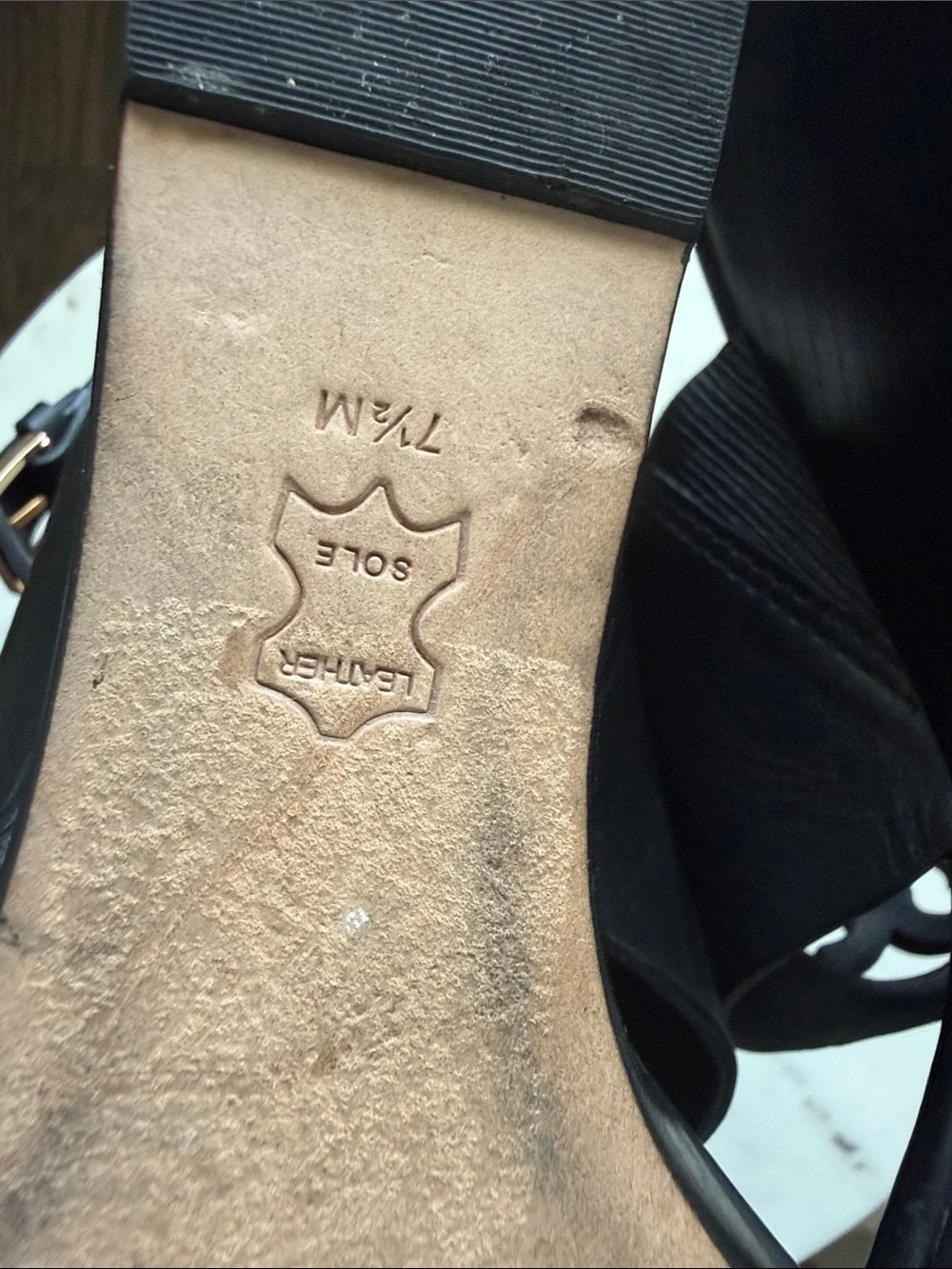 Tory Burch Miller Black Wedge Sandals with Gold Emblem Size 7.5